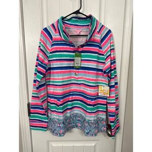 Lilly Pulitzer UPF 50+ Captain Popover Sandy Shell Stripe Engine Sweatshirt L